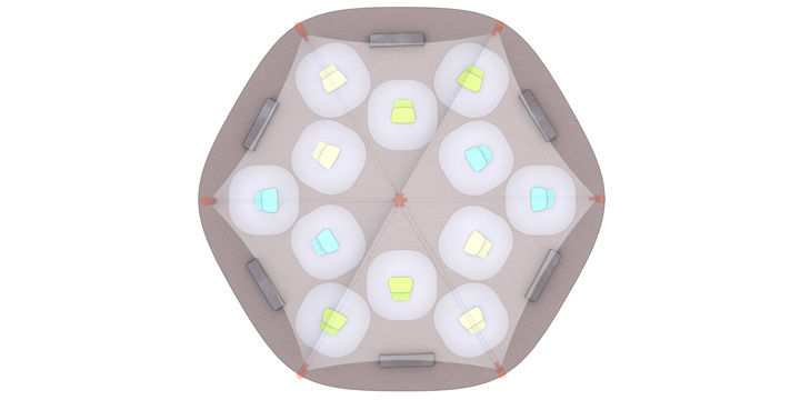 Overhead view of a hexagonal outdoor classroom. 